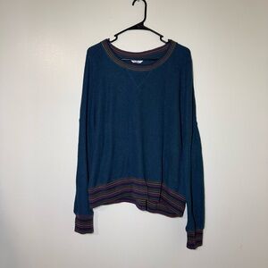 Time and Tru Blue Sweater with Colorful Stripes